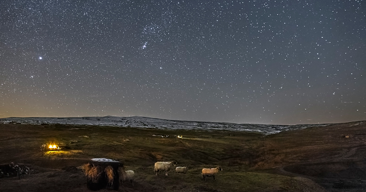 A starry night overlooking the hills of the Durham Dales